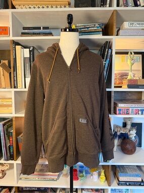 Brown Zip-Up Hoodie with Hood and Front Pockets